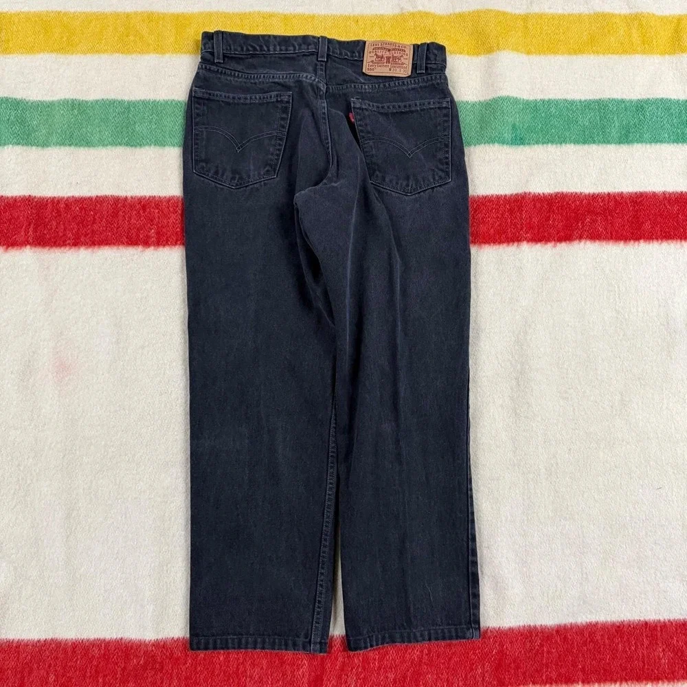 Vintage 90s Levis 550 Black Denim Relaxed Fit Tapered Leg Jeans 33x30 Fits 32x30